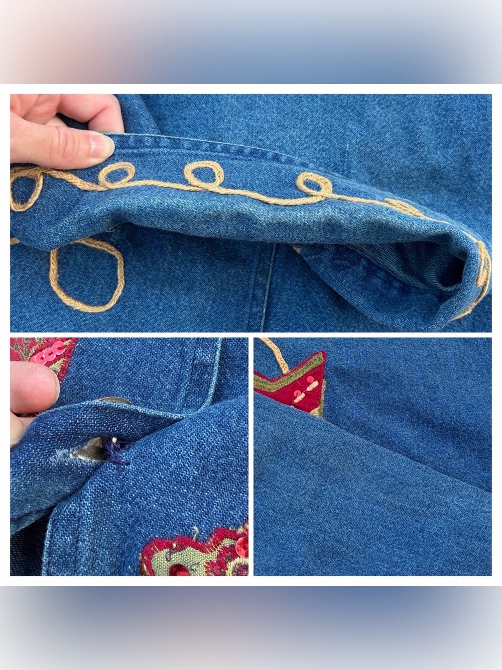SOLD Vintage Tantrums Cowgirl Patchwork Denim Jacket Sequin Beaded Western - Picture 7 of 7